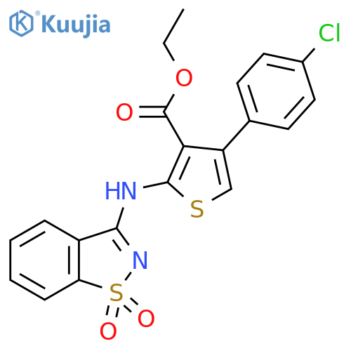 ethyl 4-(4-chlorophenyl)-2-(1,1-dioxo-1lambda6,2-benzothiazol-3-yl)aminothiophene-3-carboxylate structure