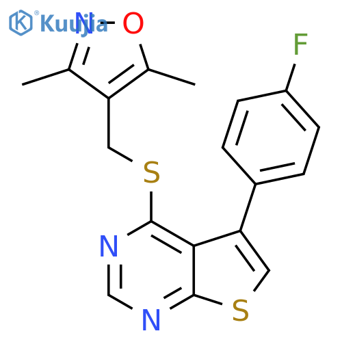 4-({5-(4-fluorophenyl)thieno2,3-dpyrimidin-4-ylsulfanyl}methyl)-3,5-dimethyl-1,2-oxazole structure