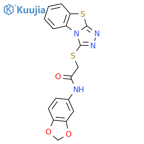 N-(2H-1,3-benzodioxol-5-yl)-2-{7-thia-2,4,5-triazatricyclo6.4.0.0^{2,6}dodeca-1(8),3,5,9,11-pentaen-3-ylsulfanyl}acetamide structure
