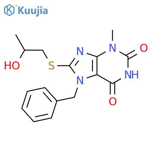 7-benzyl-8-(2-hydroxypropyl)sulfanyl-3-methyl-2,3,6,7-tetrahydro-1H-purine-2,6-dione structure
