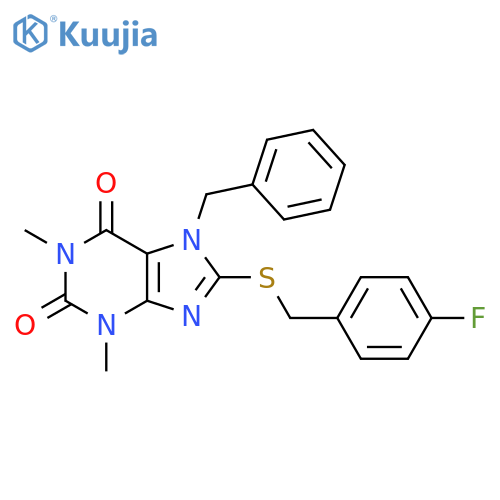 7-benzyl-8-{(4-fluorophenyl)methylsulfanyl}-1,3-dimethyl-2,3,6,7-tetrahydro-1H-purine-2,6-dione structure