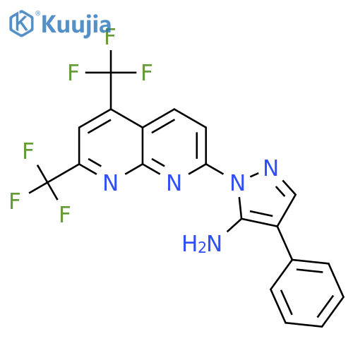 1H-Pyrazol-5-amine,1-[5,7-bis(trifluoromethyl)-1,8-naphthyridin-2-yl]-4-phenyl- structure