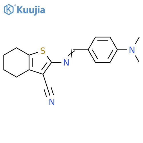 2-(E)-{4-(dimethylamino)phenylmethylidene}amino-4,5,6,7-tetrahydro-1-benzothiophene-3-carbonitrile structure