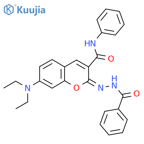 (2E)-7-(diethylamino)-N-phenyl-2-(phenylformamido)imino-2H-chromene-3-carboxamide structure