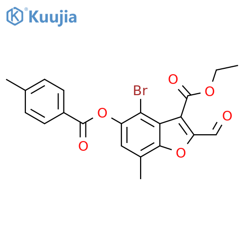 ethyl 4-bromo-2-formyl-7-methyl-5-(4-methylbenzoyloxy)-1-benzofuran-3-carboxylate structure