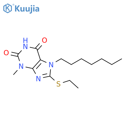 8-(ethylsulfanyl)-7-heptyl-3-methyl-2,3,6,7-tetrahydro-1H-purine-2,6-dione structure