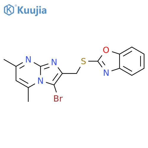2-({3-bromo-5,7-dimethylimidazo1,2-apyrimidin-2-yl}methyl)sulfanyl-1,3-benzoxazole structure