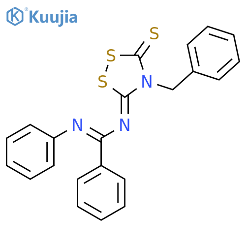 (E)-N-(3Z)-4-benzyl-5-sulfanylidene-1,2,4-dithiazolidin-3-ylidene-N'-phenylbenzenecarboximidamide structure