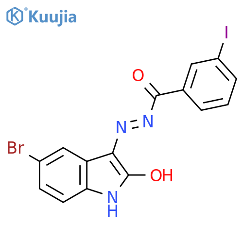 N'-[(3Z)-5-bromo-2-oxo-2,3-dihydro-1H-indol-3-ylidene]-3-iodobenzohydrazide structure