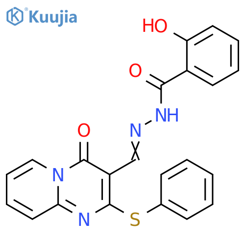 2-hydroxy-N'-(1E)-4-oxo-2-(phenylsulfanyl)-4H-pyrido1,2-apyrimidin-3-ylmethylidenebenzohydrazide structure