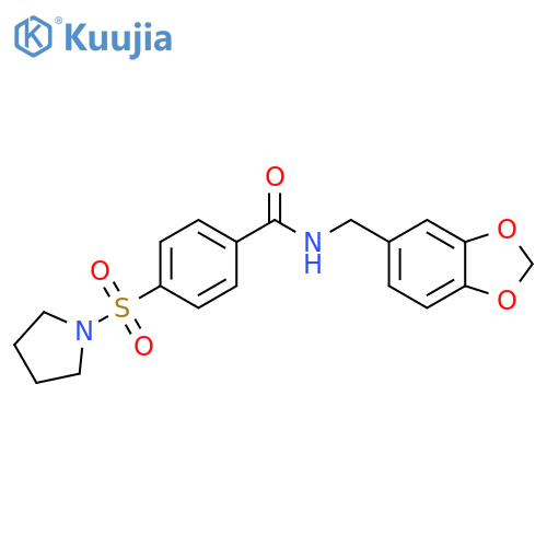 N-(2H-1,3-benzodioxol-5-yl)methyl-4-(pyrrolidine-1-sulfonyl)benzamide structure
