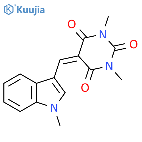 1,3-dimethyl-5-(1-methyl-1H-indol-3-yl)methylidene-1,3-diazinane-2,4,6-trione structure
