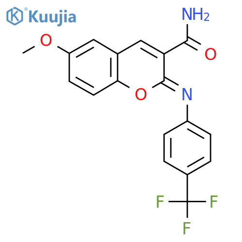 (2Z)-6-methoxy-2-{[4-(trifluoromethyl)phenyl]imino}-2H-chromene-3-carboxamide structure
