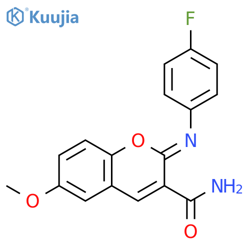 (2Z)-2-(4-fluorophenyl)imino-6-methoxy-2H-chromene-3-carboxamide structure