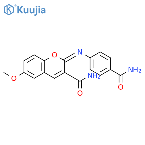 (2Z)-2-(4-carbamoylphenyl)imino-6-methoxy-2H-chromene-3-carboxamide structure