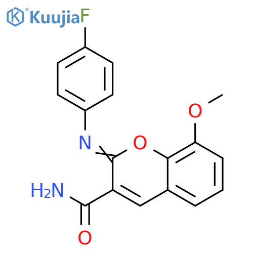 (2Z)-2-(4-fluorophenyl)imino-8-methoxy-2H-chromene-3-carboxamide structure