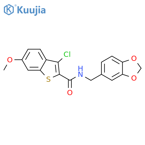 N-(2H-1,3-benzodioxol-5-yl)methyl-3-chloro-6-methoxy-1-benzothiophene-2-carboxamide structure