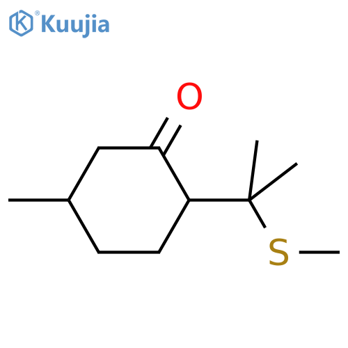 Cyclohexanone,5-methyl-2-[1-methyl-1-(methylthio)ethyl]-, (2R,5S)-rel- structure