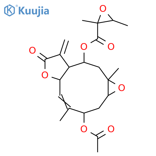 1,10-Epoxy-3,8-dihydroxy-4,11(13)-germacradien-12,6-olide; (1β,3β,4E,6α,8β,10α)-form, 8-O-(2,3-Epoxy-2-methylbutanoyl), 3-Ac structure