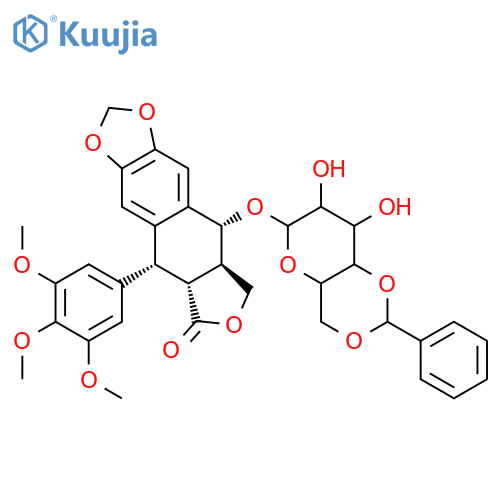 Furo[3',4':6,7]naphtho[2,3-d]-1,3-dioxol-6(5aH)-one,5,8,8a,9-tetrahydro-9-[[4,6-O-(phenylmethylene)-b-D-glucopyranosyl]oxy]-5-(3,4,5-trimethoxyphenyl)-,(5R,5aR,8aR,9R)- structure