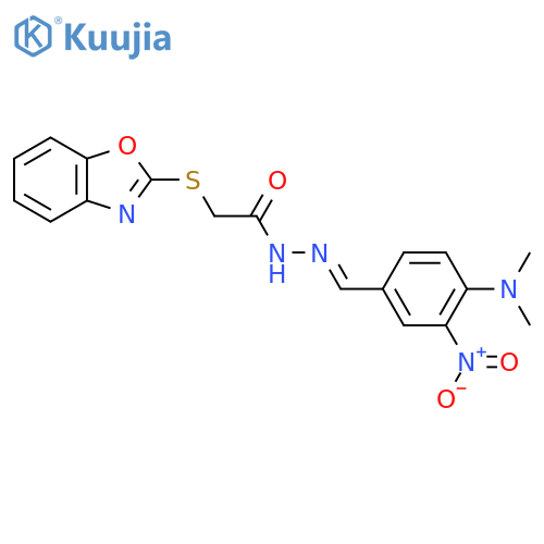 2-(1,3-benzoxazol-2-ylsulfanyl)-N'-(1E)-4-(dimethylamino)-3-nitrophenylmethylideneacetohydrazide structure