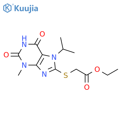 ethyl 2-{3-methyl-2,6-dioxo-7-(propan-2-yl)-2,3,6,7-tetrahydro-1H-purin-8-ylsulfanyl}acetate structure