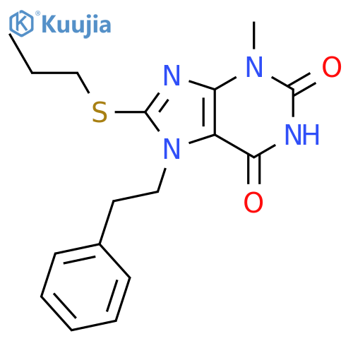 3-methyl-7-(2-phenylethyl)-8-(propylsulfanyl)-2,3,6,7-tetrahydro-1H-purine-2,6-dione structure
