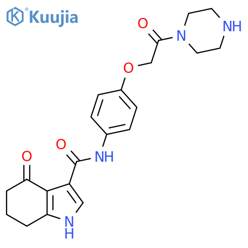 1H-Indole-3-carboxamide,4,5,6,7-tetrahydro-4-oxo-N-[4-[2-oxo-2-(1-piperazinyl)ethoxy]phenyl]- structure