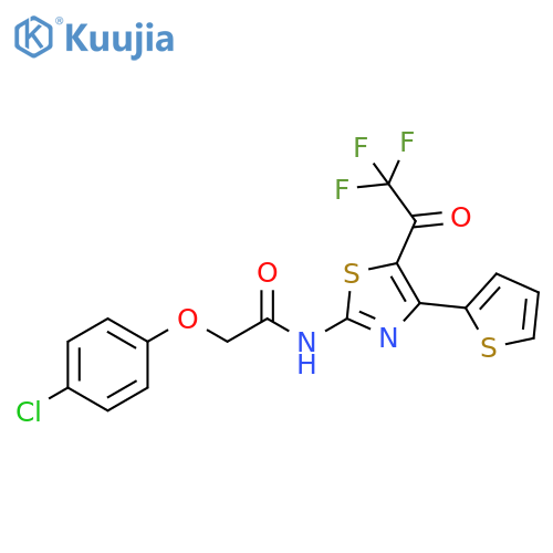2-(4-chlorophenoxy)-N-4-(thiophen-2-yl)-5-(2,2,2-trifluoroacetyl)-1,3-thiazol-2-ylacetamide structure