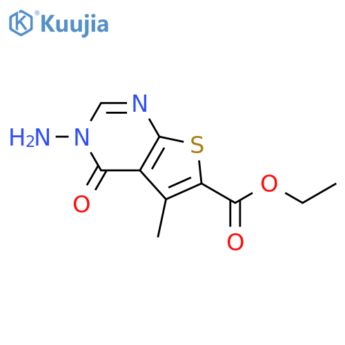 ethyl 3-amino-5-methyl-4-oxo-3H,4H-thieno[2,3-d]pyrimidine-6-carboxylate structure