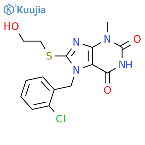 7-(2-chlorophenyl)methyl-8-(2-hydroxyethyl)sulfanyl-3-methyl-2,3,6,7-tetrahydro-1H-purine-2,6-dione structure