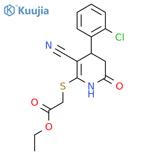 ethyl 2-{4-(2-chlorophenyl)-3-cyano-6-oxo-1,4,5,6-tetrahydropyridin-2-ylsulfanyl}acetate structure