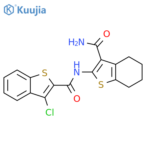 N-(3-carbamoyl-4,5,6,7-tetrahydro-1-benzothiophen-2-yl)-3-chloro-1-benzothiophene-2-carboxamide structure