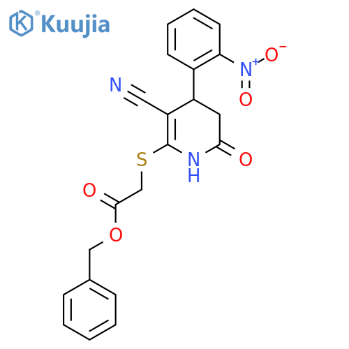 benzyl 2-{3-cyano-4-(2-nitrophenyl)-6-oxo-1,4,5,6-tetrahydropyridin-2-ylsulfanyl}acetate structure