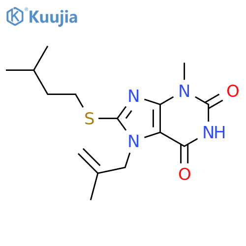 3-methyl-8-(3-methylbutyl)sulfanyl-7-(2-methylprop-2-en-1-yl)-2,3,6,7-tetrahydro-1H-purine-2,6-dione structure