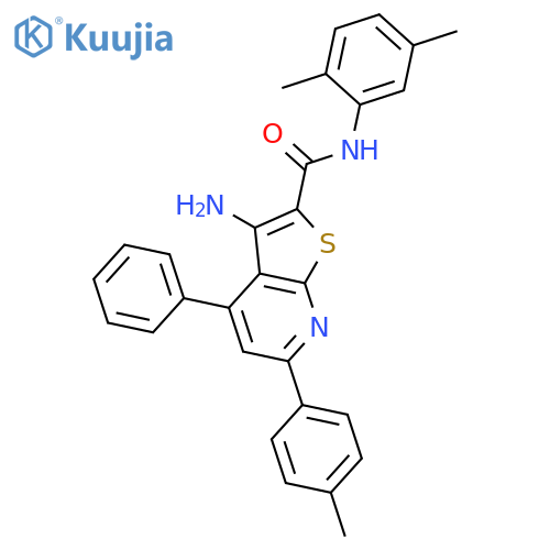 <br>3-Amino-4-phenyl-6-p-tolyl-thieno[2,3-b]pyridine-2-carboxylic acid (2,5-dim ethyl-phenyl)-amide structure