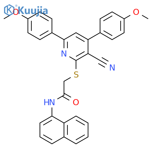 <br>2-[3-Cyano-4,6-bis-(4-methoxy-phenyl)-pyridin-2-ylsulfanyl]-N-naphthalen-1- yl-acetamide structure