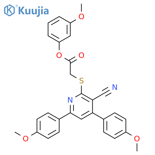 <br>3-methoxyphenyl {[3-cyano-4,6-bis(4-methoxyphenyl)-2-pyridinyl]sulfanyl}ace tate structure