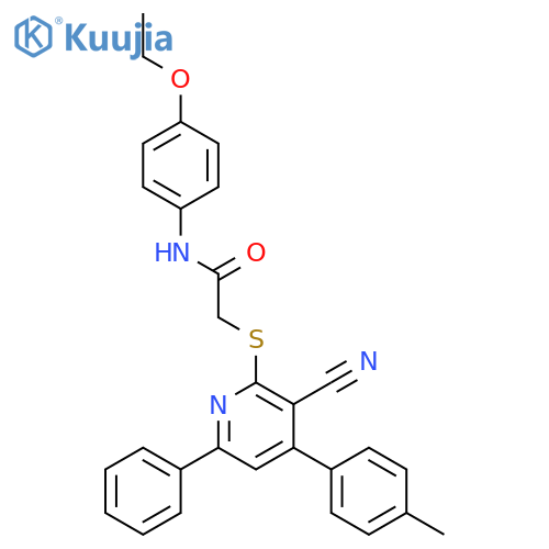 <br>2-(3-Cyano-6-phenyl-4-p-tolyl-pyridin-2-ylsulfanyl)-N-(4-ethoxy-phenyl)-ace tamide structure