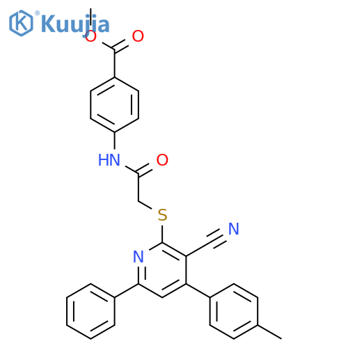 <br>4-[2-(3-Cyano-6-phenyl-4-p-tolyl-pyridin-2-ylsulfanyl)-acetylamino]-benzoic  acid methyl ester structure