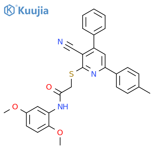 <br>2-(3-Cyano-4-phenyl-6-p-tolyl-pyridin-2-ylsulfanyl)-N-(2,5-dimethoxy-phenyl )-acetamide structure