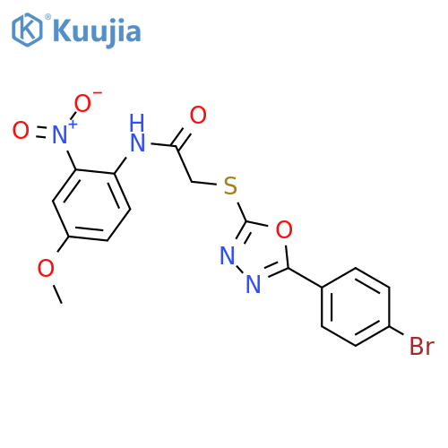 <br>2-[5-(4-Bromo-phenyl)-[1,3,4]oxadiazol-2-ylsulfanyl]-N-(4-methoxy-2-nitro-p henyl)-acetamide structure