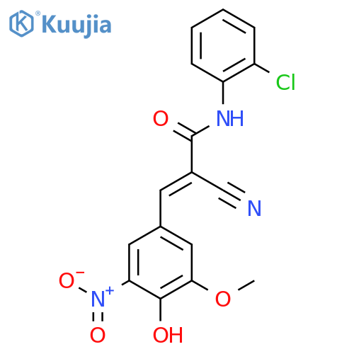 N-(2-chlorophenyl)-2-cyano-3-(4-hydroxy-3-methoxy-5-nitrophenyl)prop-2-enamide structure