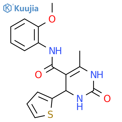 N-(2-methoxyphenyl)-6-methyl-2-oxo-4-(thiophen-2-yl)-1,2,3,4-tetrahydropyrimidine-5-carboxamide structure