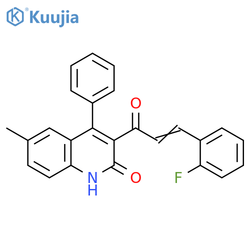 3-(2E)-3-(2-fluorophenyl)prop-2-enoyl-6-methyl-4-phenyl-1,2-dihydroquinolin-2-one structure