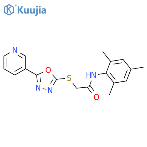 2-{5-(pyridin-3-yl)-1,3,4-oxadiazol-2-ylsulfanyl}-N-(2,4,6-trimethylphenyl)acetamide structure