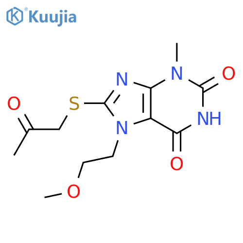 7-(2-methoxyethyl)-3-methyl-8-(2-oxopropyl)sulfanyl-2,3,6,7-tetrahydro-1H-purine-2,6-dione structure
