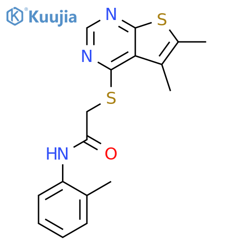 2-({5,6-dimethylthieno2,3-dpyrimidin-4-yl}sulfanyl)-N-(2-methylphenyl)acetamide structure