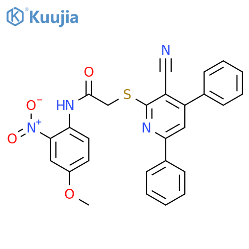 <br>2-(3-Cyano-4,6-diphenyl-pyridin-2-ylsulfanyl)-N-(4-methoxy-2-nitro-phenyl)- acetamide structure