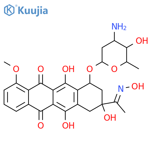 5,12-Naphthacenedione,10-[(3-amino-2,3,6-trideoxy-a-L-lyxo-hexopyranosyl)oxy]-7,8,9,10-tetrahydro-6,8,11-trihydroxy-8-[1-(hydroxyimino)ethyl]-1-methoxy-,(8S,10S)- structure